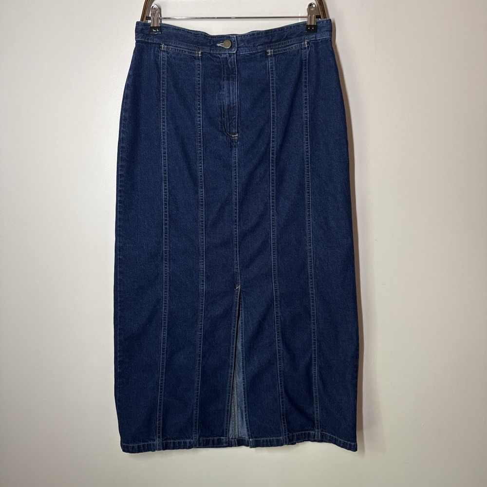 Vintage St Johns Bay Jean Skirt Womens 12 Blue Denim Midi‎ Length Modest 90s